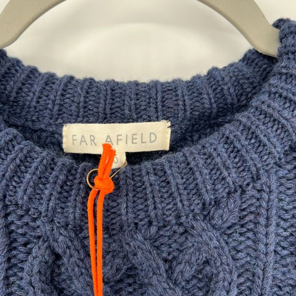 Far Afield Men's Deniz Wool Cable Knit Sweater Crew Neck Blue Graphite sz 0 XS - Picture 4 of 8